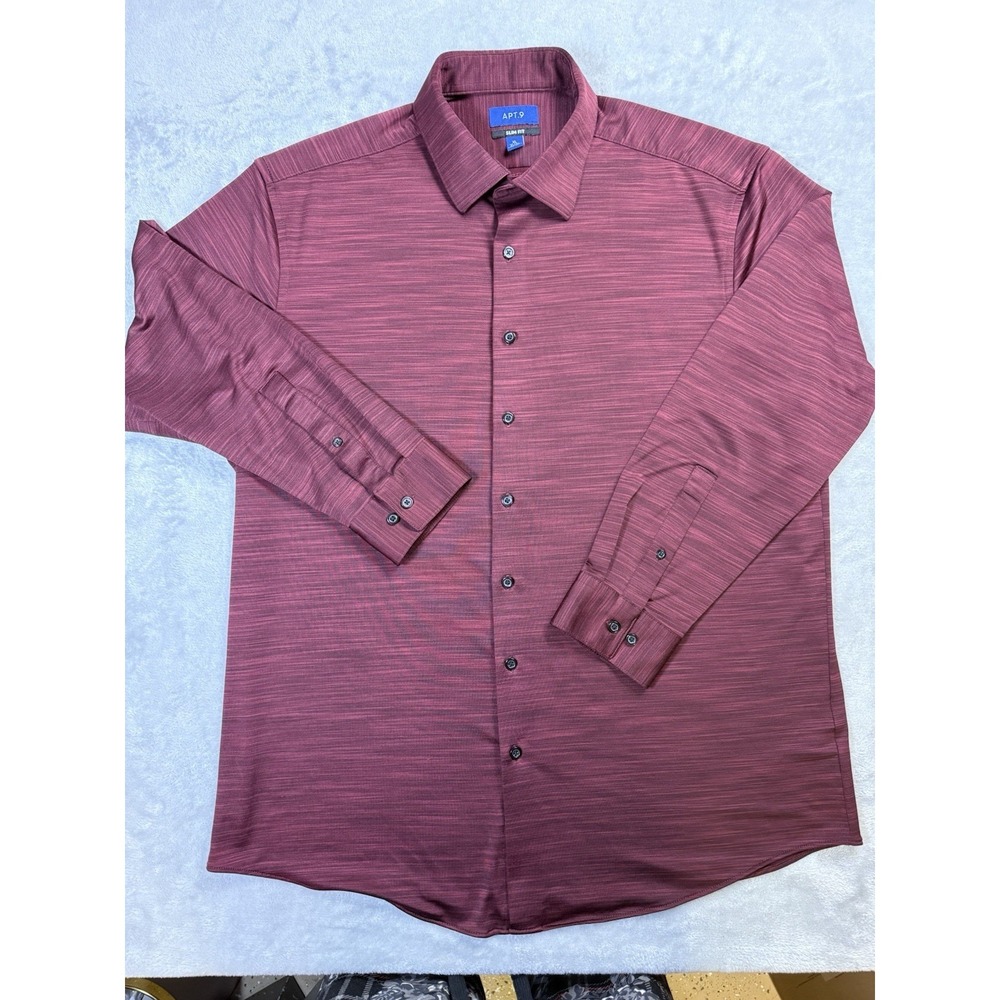 Apt. 9 Men's Slim Fit Dress Shirt Burgundy XL 17-17 1/2 34/35 Stretch